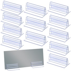 Isslly 12 PCS Sneeze Guard Holder Self Adhesive, Acrylic Panels Name Tag Holders, Plastic Clear Name Tag Holders for Desk, Offices, Counter
