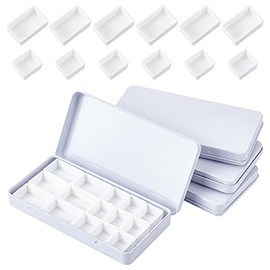 PH PandaHall 4PCS Small Empty Watercolor Palette Tin with 24 Half Pans and 12 Full Pans Travel Watercolor Box Metal Paint Case for Artist Student, White, 6.4x12.3x1.3cm/2.5x4.5x0.5"