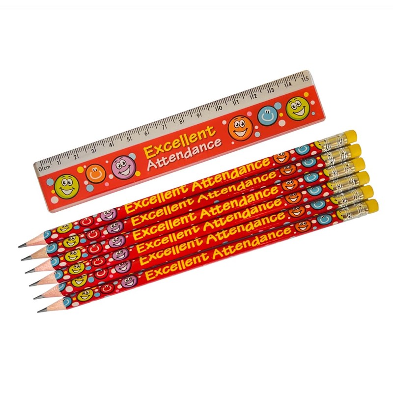 12 Excellent Attendance Rulers and Pencils Bundle School Reward Resource