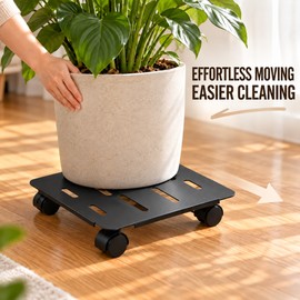 Rolling Metal Plant Caddy with 360° Swivel Wheels for Indoor & Outdoor Flower Pots