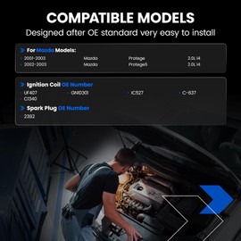 SYKRSS 2-Pack UF407 Ignition Coils & 4-Pack 2382 Spark Plugs Kit Compatible withMazda Protege 2001-2003, Protege5 2002-2003, 2.0L L4 - Replaces GN10301 IC527 C-637 C1340 & more