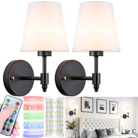 Battery Operated Wall Sconces Set Of Two, Wireless Battery Wall Light With 10000mAh RGB Rechargeable Magnetic Bulb, Rechargeable Wall Sconce With Remote Control For Bedroom, No Electrician Required