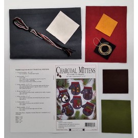 Charcoal Mittens | Felt Applique Christmas Ornament Kit | 6 DIY Christmas Ornament Mittens | 4" x 4.5"