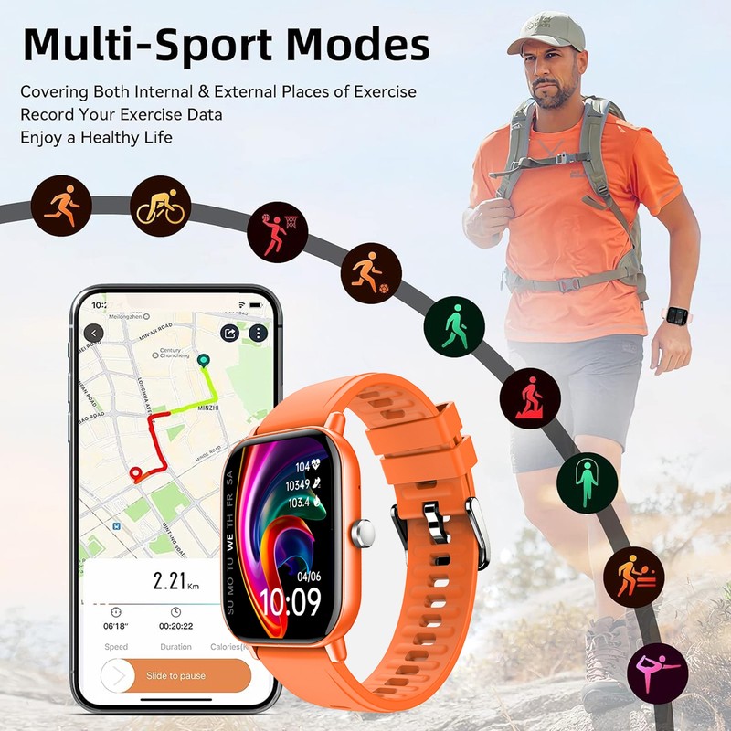 Smartwatch 2 Inch Full Screen Touch Sleep Monitoring Watch IP67