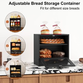 Alpeir Wooden Bread Box for Kitchen Countertop - Solid Wood Adjustable Shelves & Drawer Farmhouse Style, Acrylic Window Bread Storage Container, White