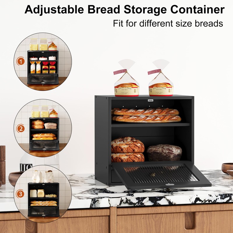 Alpeir Wooden Bread Box for Kitchen Countertop - Solid Wood