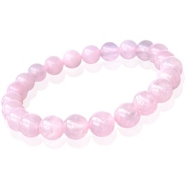 Von Keib Rose Quartz Healing Bracelet 8mm (0.31") Crystal Gemstone Love Energy Semi Precious Stretch Bracelet for Women Men Yoga Bracelet, Adjustable, Crystal, Quartz