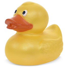 DolliBu Metallic Yellow Duck Bath Buddy Squirter - Floating Yellow Duck Rubber Bath Toy, Fun Water Squirting Bath Time Play for Toddlers, Animal Toy for Bathtub, Beach, and Pool for Girls and Boys