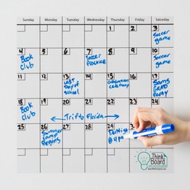 Think Board Clear Dry Erase Calendar – 14"x14" Reusable Whiteboard for Wall or Fridge – Removable Self-Adhesive Surface for Home, Office, Dorm, or Classroom
