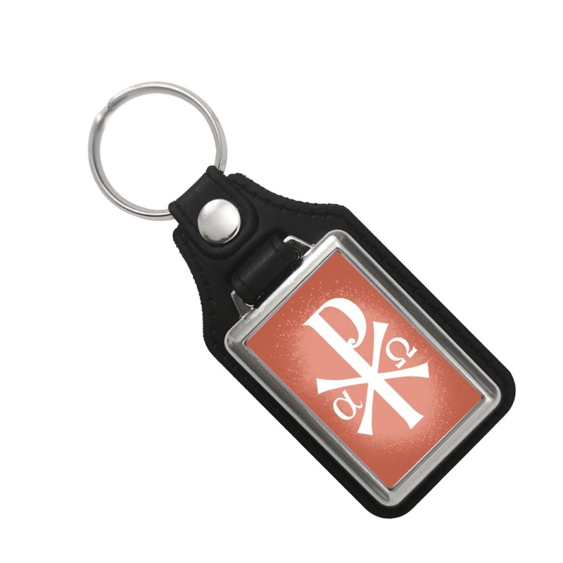 Christ monogram keyring with faux leather pendant in red keyring
