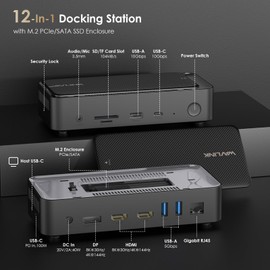 WAVLINK Laptop Docking Station 3 Monitors(Max Resolution: Single 8K or Triple 4K), 12-1 USB C Hub with 10Gbps M.2 PCIe/SATA SSD Enclosure, 2*HDMI + DP, 100W PD, for MacBook Pro/Air Mac mini M1–M4