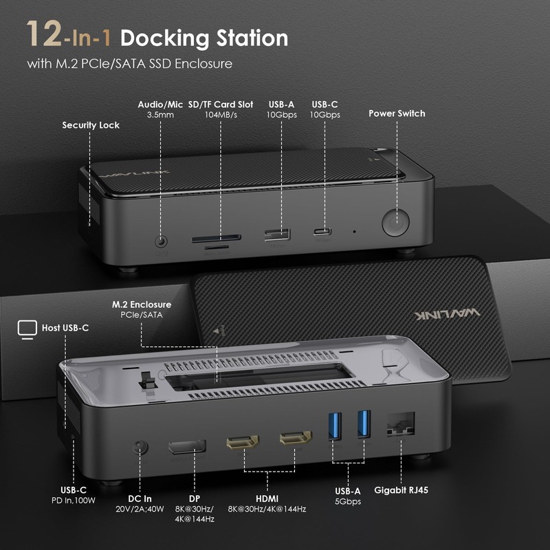WAVLINK Laptop Docking Station 3 Monitors(Max Resolution: Single 8K or