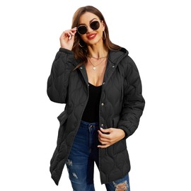RISISSIDA Women Quilted Jacket,Plus Size Oversiezd Puffer Coat with Hood Lightweight Puffy Packable Black 12109 M