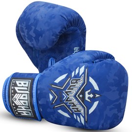 BUDDHA FIGHT WEAR - Thailand Boxing Gloves - Muay Thai - Kick Boxing - Synthetic Leather Inner Woven Odour Resistant - Various Designs (Army Blue 10 Oz)