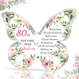 HULALA 80th Birthday Gifts For Women Mum Nan Nannie Nanny Nana Grandma Friend Butterfly Acrylic Plaque 80th Birthday Keepsake Presents Behind You All Your Memories Gift
