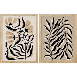 SIGNWIN Adhesive Canvas Poster Set Abstract Botanical Line Monochrome Floral and Foliage Nature Wilderness Illustrations Modern Art Decorative Farmhouse/Country Cozy Colorful for Bedroom - 11"x14"x 2