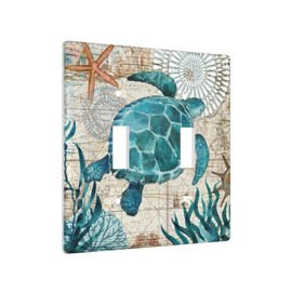 Groamaup Double Wall Plate Cover Vintage Ocean Turtle Starfish Standard Two Gang Toggle Decorative Light Switch