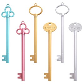Calkrer 6 Pieces Key Shape Pen, Retro Key Gel Ink Pen, for Office Stationary School Supplies, 0.5 mm, Key Ballpoint Pen, Gel Pen