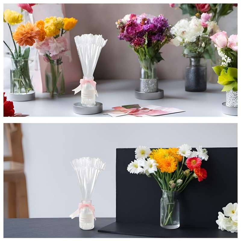 Púas florales de plástico con forma de tenedor transparente para