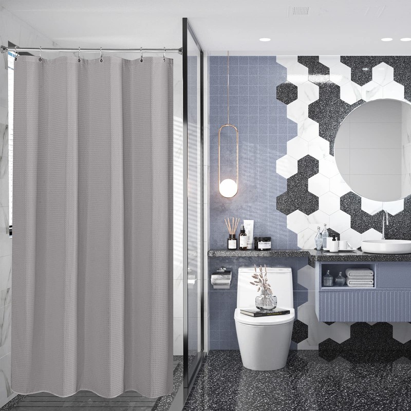 AmazerBath Grey Shower Curtain Waffle Textured, Small Stall Shower Curtain