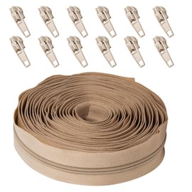 Zips for Sewing, Zippers for Sewing,Invisible Zip 5m Continuous Zip,Zippers for Sewing with 12 Zipper Heads for DIY Tailor Sewing Craft,Bag,Luggage,Dress,Sofa Cushion,Pillow(Beige)
