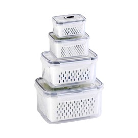 Yuehuam 4 Pack Fruit Storage Containers for Fridge - 4 Size Food Storage Containers for Refrigerator Organizers Bins with Colander Set Airtight Food Storage Containers for Fruits, Vegetables