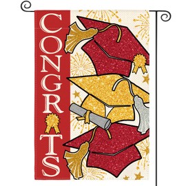 AVOIN colorlife Congrats Graduation Garden Flag 12x18 Inch Double Sided Outside, Graduates Caps Diploma Ceremony Class 2024 Yard Outdoor Decoration RED