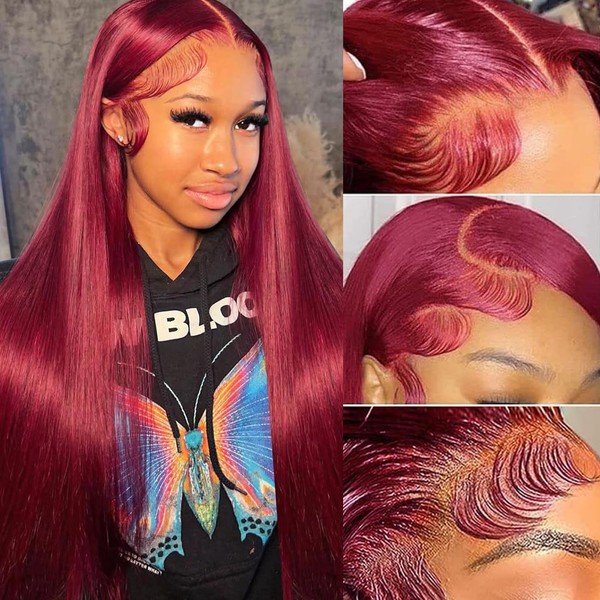 Knosps 20Inch Burgundy Wig Human Hair 13X4 Straight Lace Front