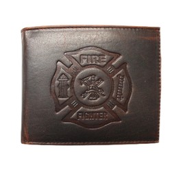 Fire Fighter Embossed Bifold Wallet - Crazy Horse Leather