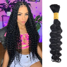 Deep Wave Bulk Human Hair for Braiding Micro Human Braiding Hair for Boho Braids 1 Bundle 50g 14inch 100% Unprocessed Brazilian Wet and Wavy Curly Braiding Human Hair Extensions No Weft