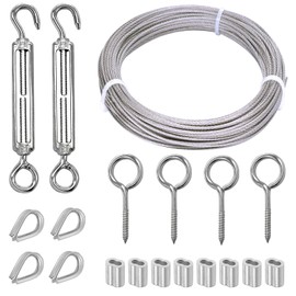 KNLN/304 Stainless Steel 66ft Wire Rope Kit with M5 Turnbuckle Tension Hook and Eye Screw,1/16 Wire Rope Thimbles,Wire Rope Crimping Loop Sleeves for Cable Railing Clothesline DIY Balustrades etc