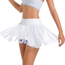 Ibeauti Tennis Skirts for Women Pleated High Waisted Flowy Golf Skirt Athletic Skorts Mini Mesh Pickleball Skirt with Pockets (US, Alpha, Medium, Regular, Regular, White)
