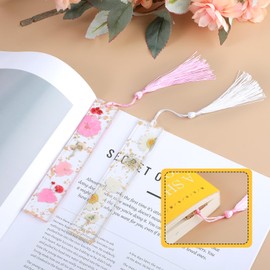 Tyqour 2 Pack Pressed Flower Bookmark Clear Resin Dried Flower Bookmark Kit Floral Bookmark with Tassel Book Accessories for Reading Lovers, Bookmarks for Women Girls Gift