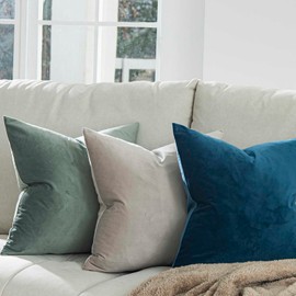 QUAFOO Light Navy Decorative Velvet Throw Pillow Covers 20x20 inch Set of 2 with Zipper Luxury Soft Solid Square Cushion Covers Case for Sofa Couch Bed Living Room