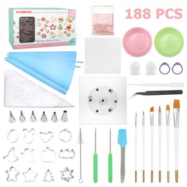Kasmoire 188pcs Cookie Decorating Supplies Kit(ALL-IN-ONE),with 12pcs holiday cookie cutter,Mixing Tools,Piping Tools,Decorating Tools and 100pcs Cookies Bags for Beginners and Decorator