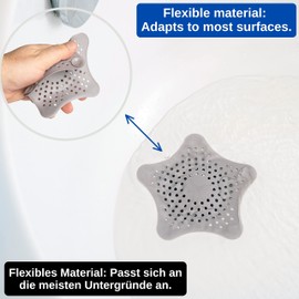 Universal Drain Strainer 4 Pack Grey TPR 155 x 135 mm with 5 Suction Cups for a Firm Hold for Drains up to Diameter 90 mm Drain Strainer Sink Hair Strainer Sink Bath Filter Hair Catcher Shower