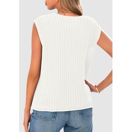 PRETTYGARDEN Women's Summer Sweaters Vest 2025 Sleeveless Button Down Cropped Pockets Chunky Knit Cardigan Trendy Tank Tops (White,Small)