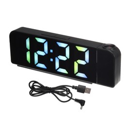 uxcell Digital Alarm Clock with Projection, Rainbow Light Alarm Clocks for Bedrooms with USB Charging Port, Adjustable Volume, Dimmable, Snooze, 12/24H