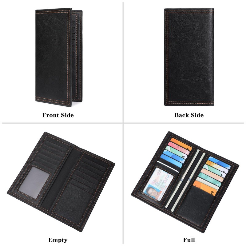Long Wallet for Men Leather Bifold Card Holder Slim Wallet