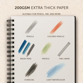 Artist’s Sketchbook Hardcover – 200GSM Very Thick Paper – Large, Spiral Sketch Book for Drawing and Mixed Media – Sketch Pad, Art Book - 8.25 x 11.4, 40 Sheets / 80 Pages