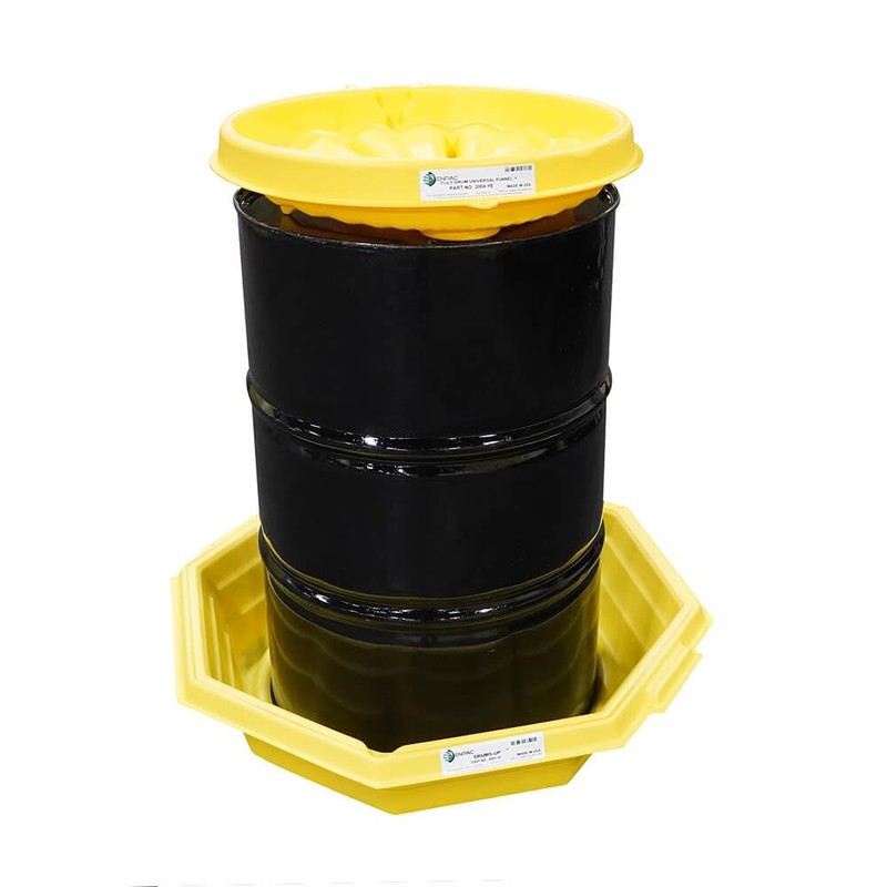 ENPAC Universal Poly Drum Funnel, Yellow, Scalloped Design, Easy Install,
