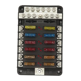 ANCLLO 12 Way Blade Fuse Block with Negative Bus - UMISKY ATC / ATO Fuse Box Holder with Ground - 12 Circular Fuse Box for Car Boat Marine RV Truck DC 12-24V