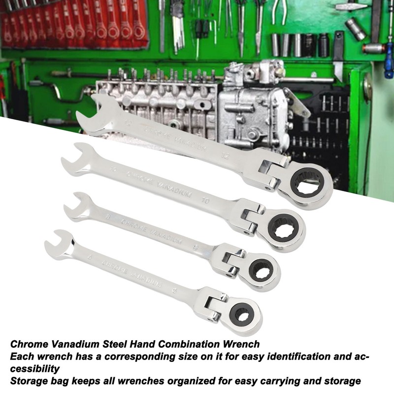 Flex Head Ratcheting Combination Wrench Set Chrome Vanadium Steel Quick