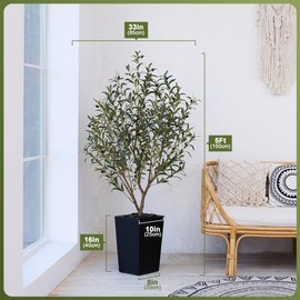 Artificial Olive Tree 5FT Indoor&Outdoor Faux Plant - UV Resistant Large Fake Tree with Black Planter & Pebbles, Realistic Tall Potted Artificial Trees for Modern Home Decor Office Living Room VN132