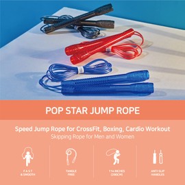 Exercise Jump Rope for Cardio, Boxing, CrossFit - Adjustable Skipping Rope for Men and Women, Lightweight, Tangle Free, Made in Korea(Crystal Gold Jumprope, UA-430) (Pop Star Blue)