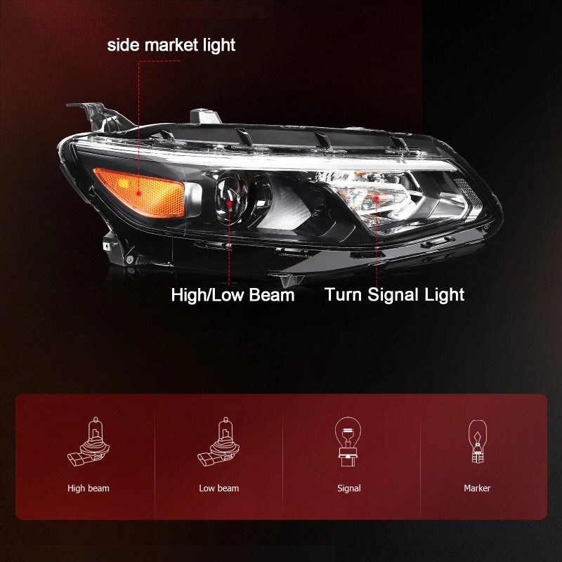 For 2016-2018 Chevy Malibu Halogen Headlight Assembly Black Housing LH+RH