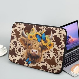TSOVTHRID Highland Cattle Sunflower Butterfly Brown Cow Print Computer Bag Laptop Sleeve Laptop Carrying Cases & Sleeves Pouches