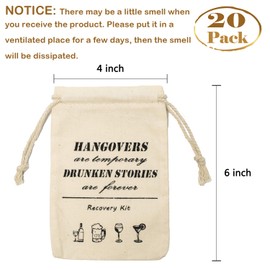 Whaline 20 Packs Bachelorette Hangover Kit Bags Cotton Recovery Kit Bags Survival Kit Bags Cotton Muslin Drawstring Bag for Bridal Shower Wedding and Valentine's Day Party Gift Decoration