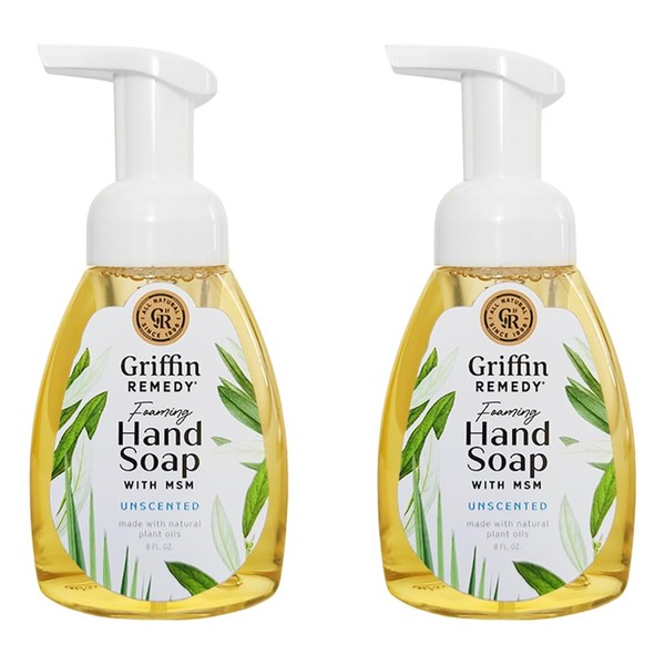 Griffin Remedy Foaming Hand Soap - Unscented with Organic MSM, Moisturizing, All-Natural, Paraben-Free, 8 fl oz, 2 count