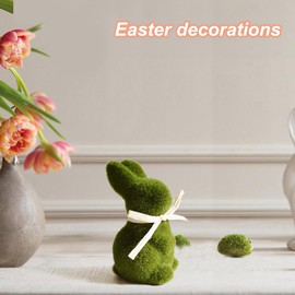 Moss Easter Bunny,Flocked Moss Bunnies Easter Decor,Flocked Bunny Rabbits, Covered Rabbit Figurine Topiary for Spring Home Decoration